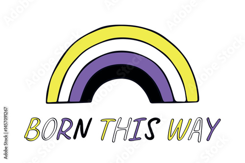 Colorful rainbow shape Non-binary pride flag Happy pride day LGBTQIA community Pride Month Vector hand drawn doodle for posters, stickers, logo, cards