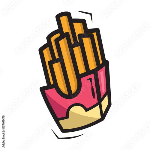 Crispy fries in red packet. Vector