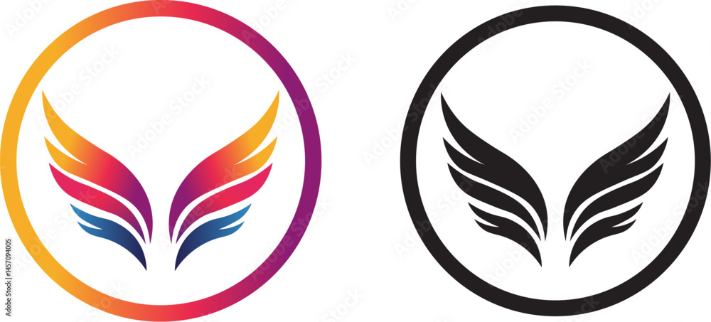 A nature set icon presents a vector illustration design of a peacock feather and a simple feather, embodying art and beauty in its floral shape