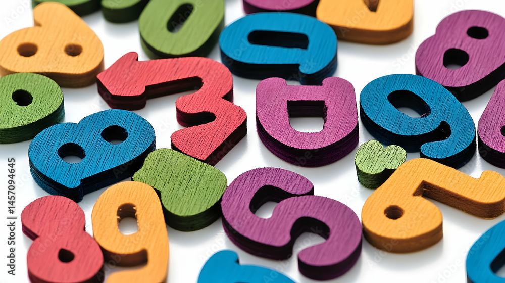 Fototapeta premium Colorful wooden numbers scattered