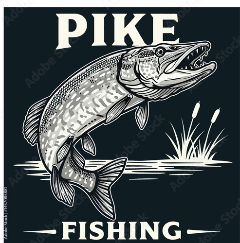 A pike leaps out of the water with vigor as anglers enjoy fishing on a bright summer day, surrounded by lush greenery and calm waters.