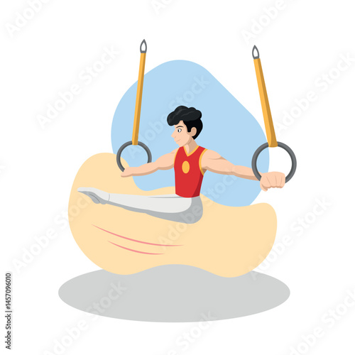 Gymnast holding rings pose. Vector