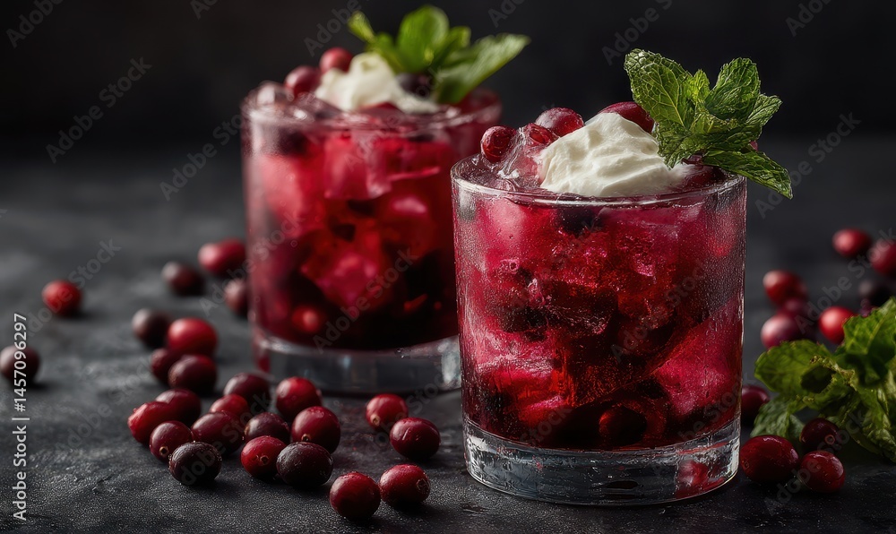 Refreshing Cranberry Cocktails with Whipped Cream and Mint Refreshing Cranberry Cocktails with Whipped Cream and Mint