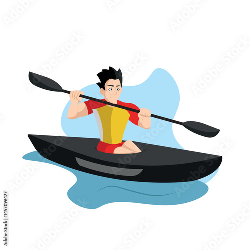 Kayaker paddling in water. Vector
