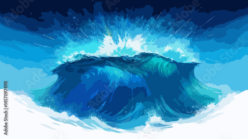Huge wave in the middle of the ocean