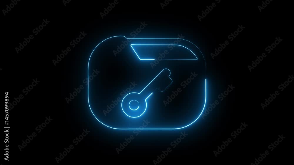 Glowing neon key file icon isolated on black background. HD Video motion graphic animation Glowing neon key file icon isolated on black background. HD Video motion graphic animation