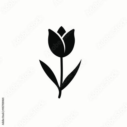 Tulip Silhouette Icon – Black Floral Vector on White Background