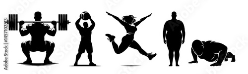 Silhouettes of People Exercising and Training in Fitness Poses