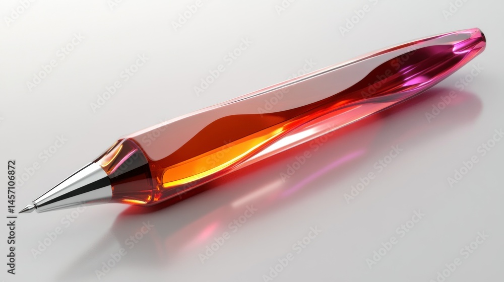A beautiful transparent pen with metallic tip resting on surface A beautiful transparent pen with metallic tip resting on surface