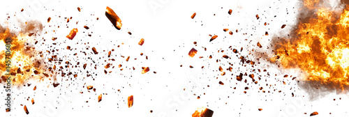 Explosive explosion on a white and transparent background featuring flames debris particles perfect for a png graphic