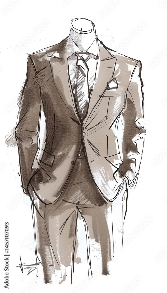 Minimalist Fashion Sketch of a Tailored Business Suit in Neutral Tones for Design Use