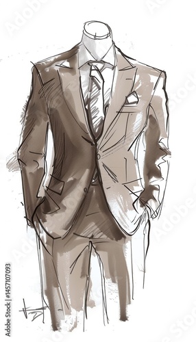 Obraz na płótnie Minimalist Fashion Sketch of a Tailored Business Suit in Neutral Tones for Design Use w salonie