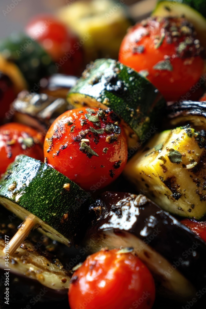 Grilled Vegetable Skewers with Zucchini, Eggplant, and Cherry Tomatoes