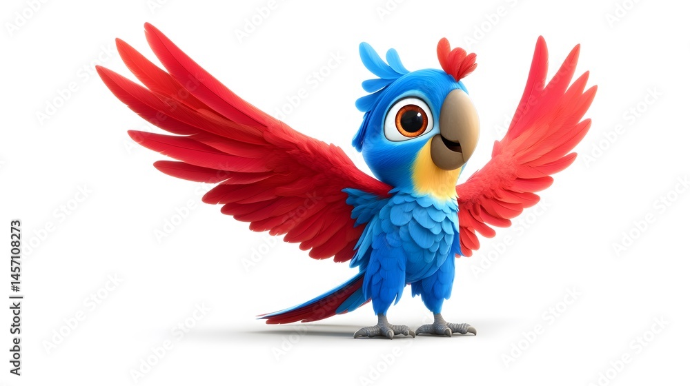 Fototapeta premium Animated parrot character with outstretched wings.