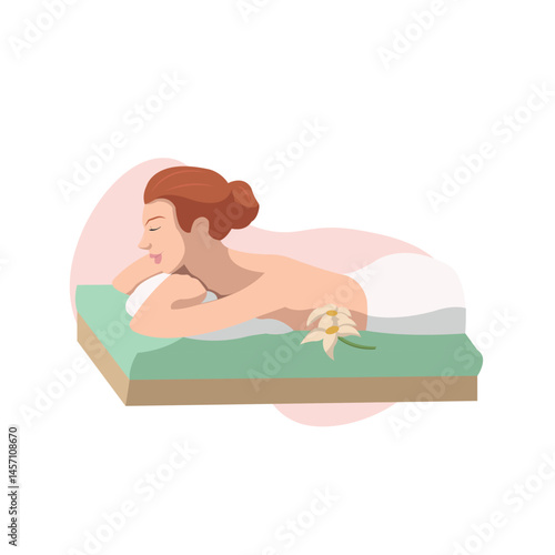 Side view spa bed woman. Vector