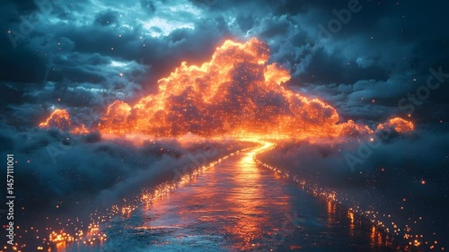 Wallpaper Mural Digital suitcases ascending into a vibrant data filled cloud Torontodigital.ca