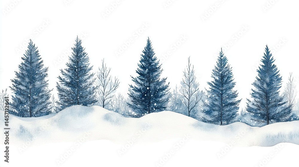 Naklejka premium Watercolor Illustration of Snow-Covered Pine Trees – Perfect for Winter Season Designs -