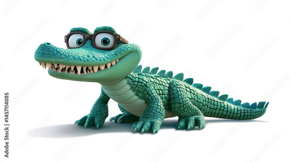 Obraz premium Cartoon crocodile character with glasses, a cheerful expression.
