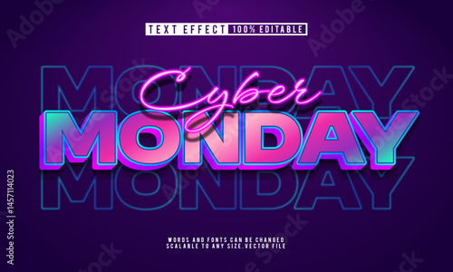 Editable Cyber Monday neon glow text effect, perfect for digital sale events.