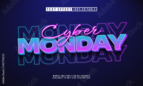 Editable Cyber Monday neon glow text effect, perfect for digital sale events.