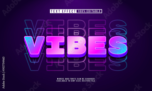 Editable vibes text with neon glow text effect for modern designs.