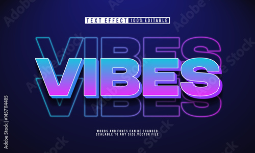 Editable vibes text with neon glow text effect for modern designs.
