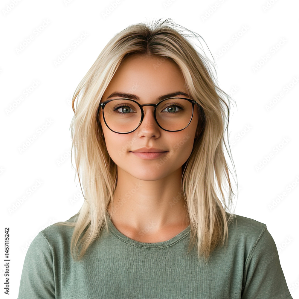 Obraz premium Portrait of a stylish blonde woman with glasses against a black background