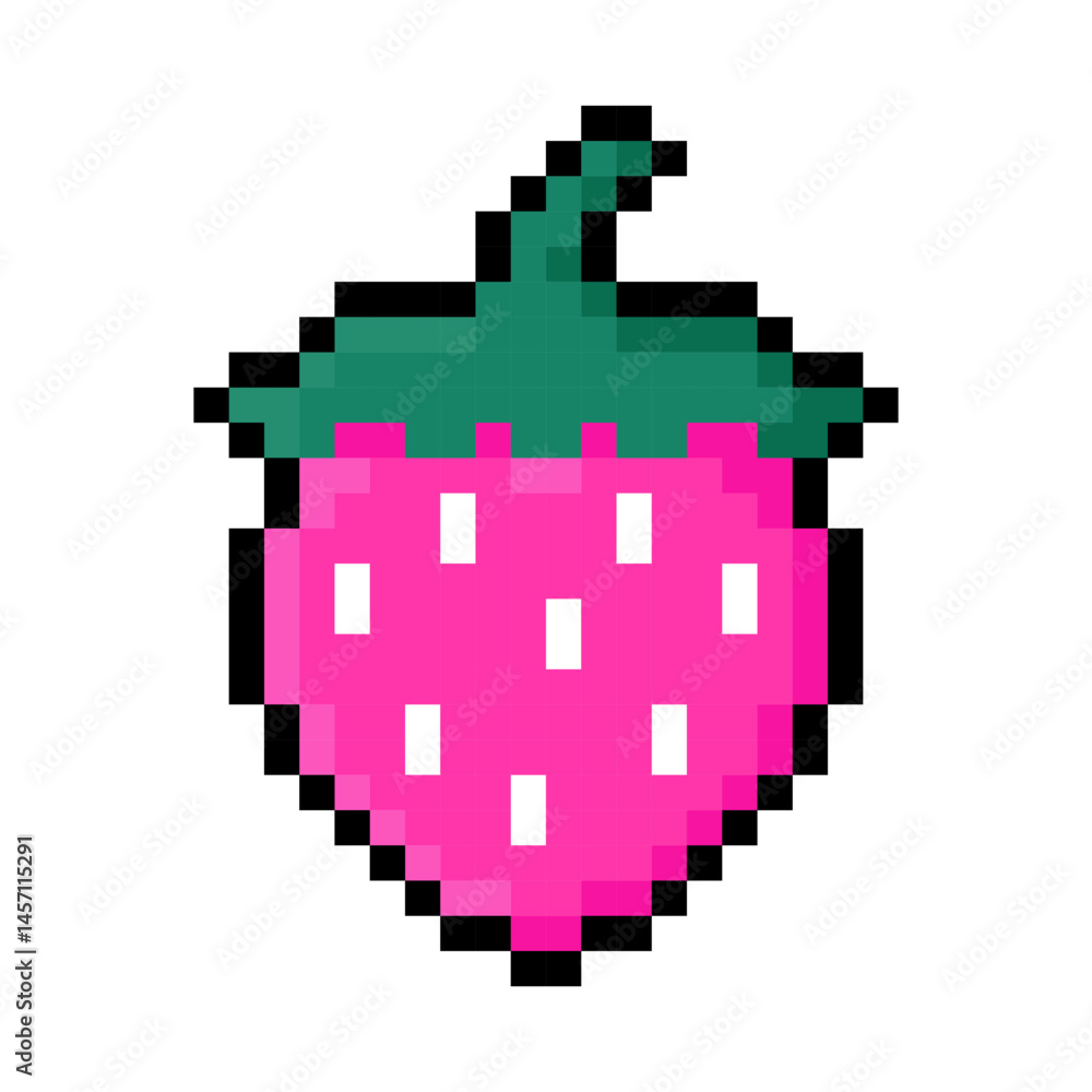Cute pixel strawberry icon isolated on a white background. Vector illustration in 8-bit retro style. Perfect for stickers, logo, various designs. Cute pixel strawberry icon isolated on a white background. Vector illustration in 8-bit retro style. Perfect for stickers, logo, various designs.