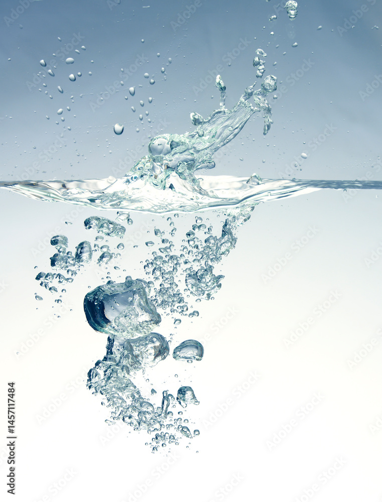 water splash, bubbles under water, studio shot