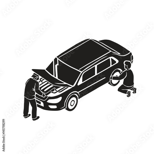 simple vector silhouette illustration of mechanic repair the car