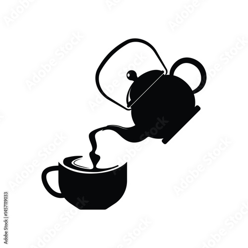 pouring tea silhouette style logo design concept