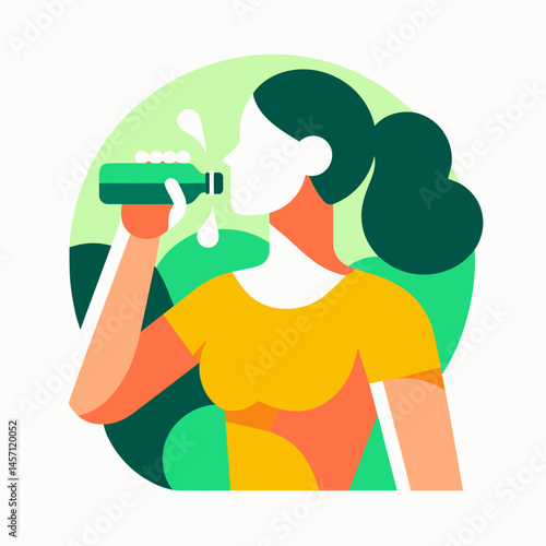 Woman drinking detox water in vibrant colors against a green background  