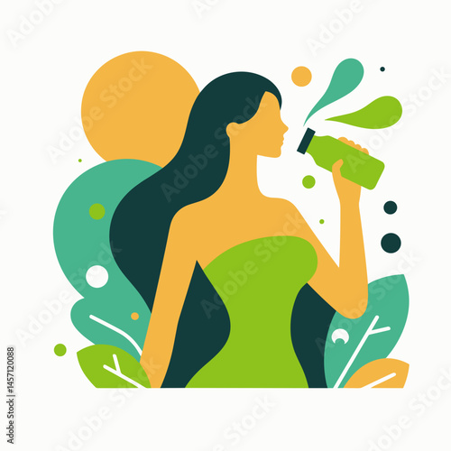 Woman drinking detox water while enjoying nature background  