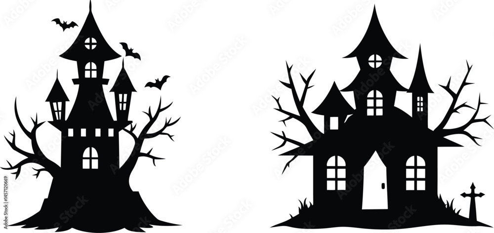 Set of Helloween church tower vector silhouette Set of Helloween church tower vector silhouette