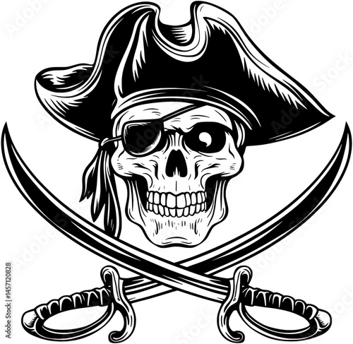 Jolly Roger Crossed Cutlass Pirate Logo