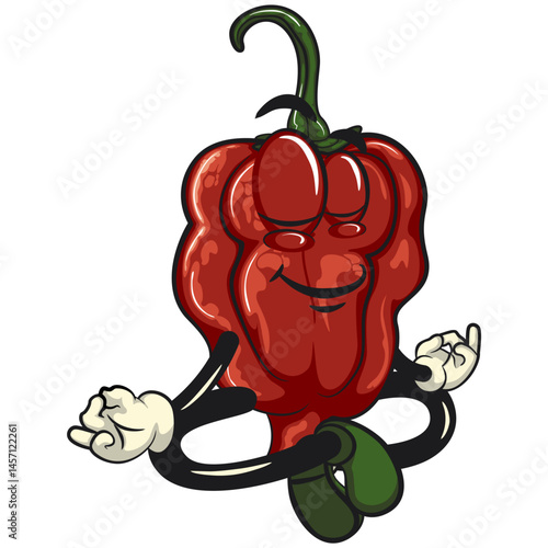 character mascot of a carolina reaper chili cartoon vector isolated clip art illustration character meditating, work of hand drawn