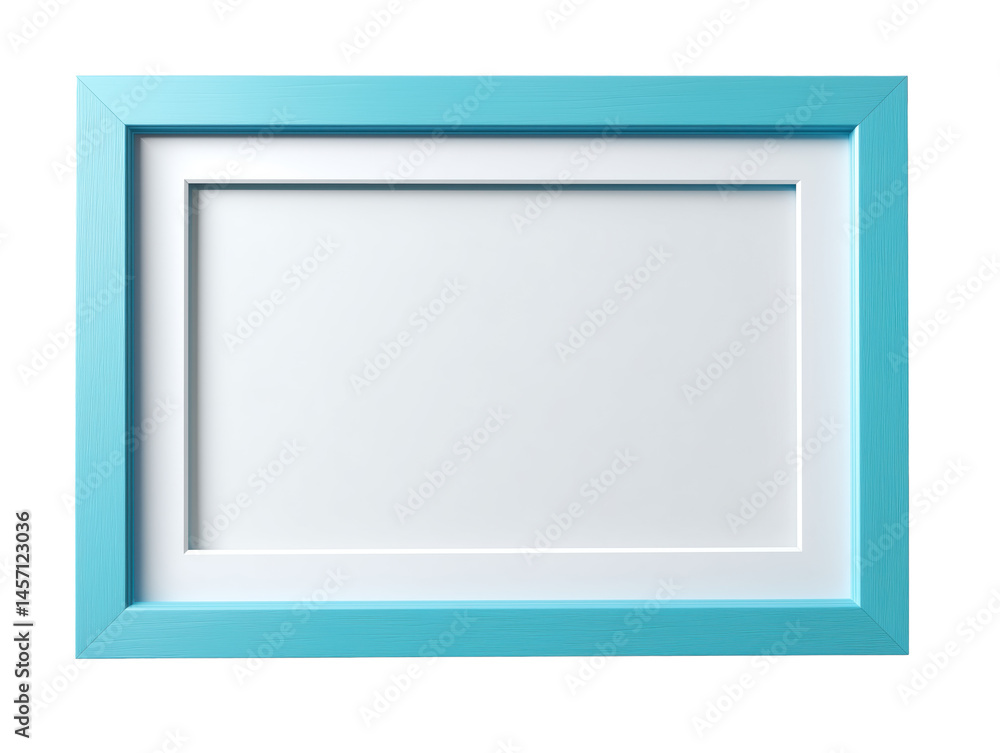 Light blue wooden picture frame with white passepartout on transparent background Light blue wooden picture frame with white passepartout on transparent background
