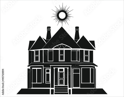 Family Home Vector – Black Silhouette
