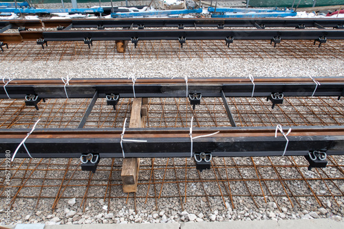 Obraz na płótnie close-up of railway tracks being constructed or repaired w salonie