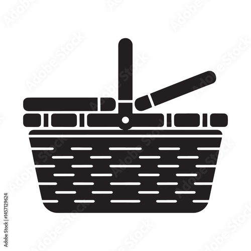Shopping Basket Icon for Retail Commerce and Grocery Store Purchases with Handle and Woven Design