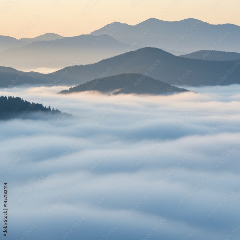 Fototapeta premium Misty Mountain Landscape at Sunrise
