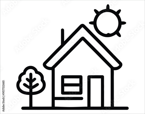 Two-Story House Vector Silhouette