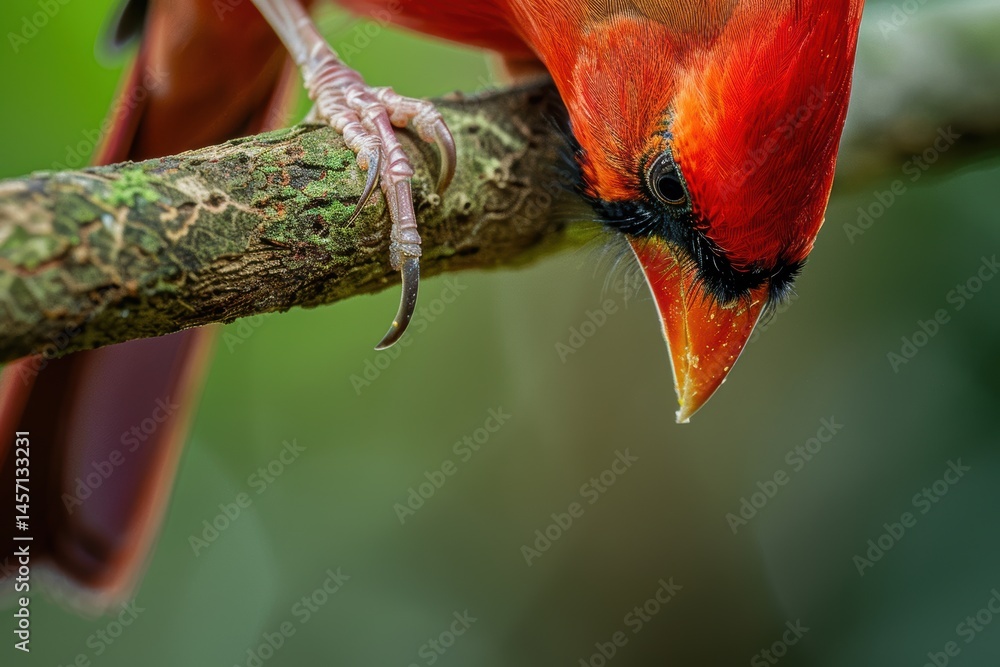 Detailed Close-Up of Red Cardinal's Talons on Branch with Blurred Natural Background