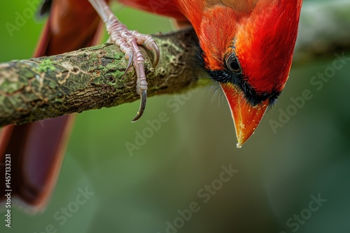 Obraz na płótnie Detailed Close-Up of Red Cardinal's Talons on Branch with Blurred Natural Background w salonie