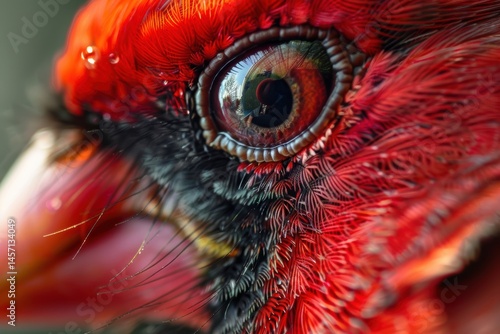 Obraz na płótnie Macro View of Cardinal's Eye Showcasing Intricate Reflections and Delicate Feather Patterns w salonie