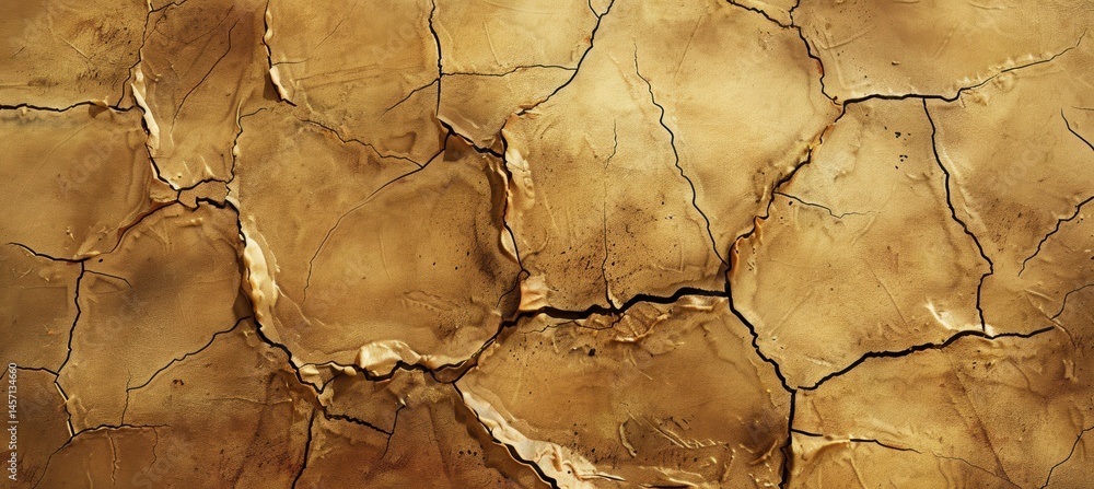 Parched Earth: Close-Up View of Sun-Bleached, Cracked Desert Surface for Environmental Design