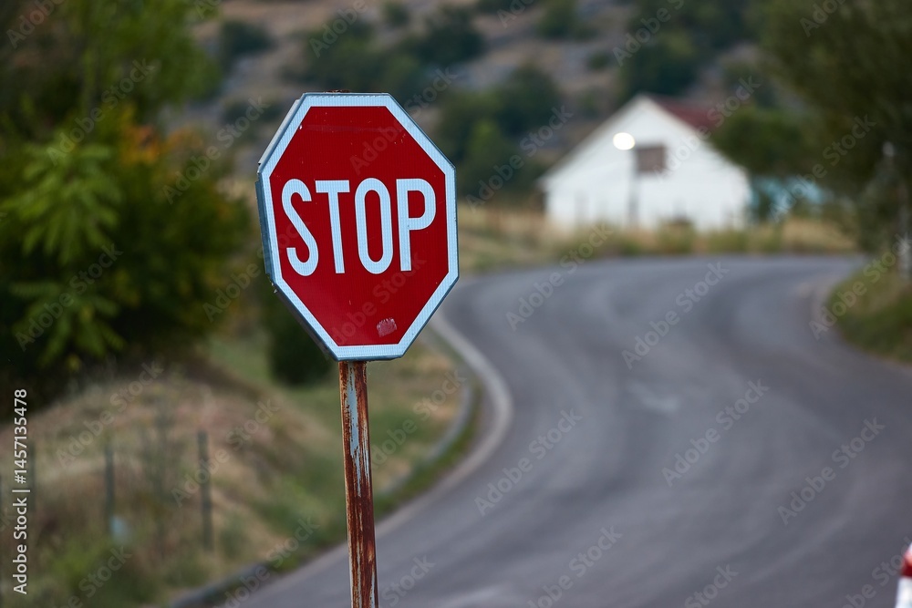 Stop sign at a village intersection