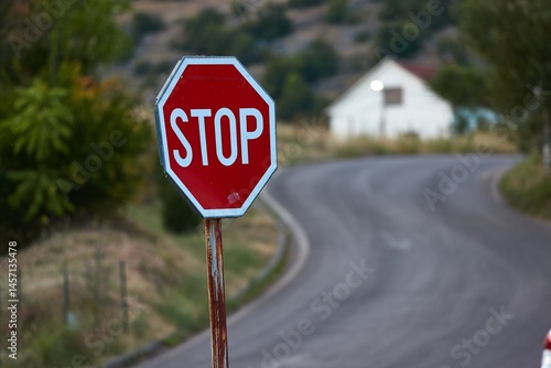 Obraz na płótnie Stop sign at a village intersection w salonie