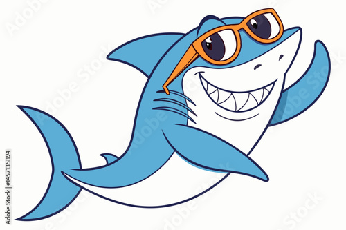 Happy Cartoon Shark Wearing Sunglasses Waving