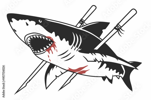 Bloody Great White Shark Impaled by Spears